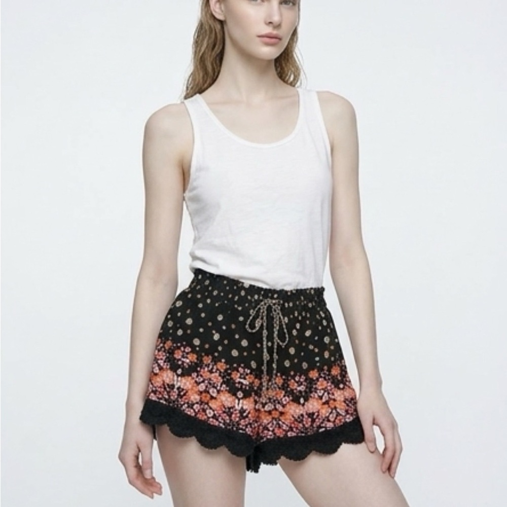Mudd Black Shorts with Orange and Pink Floral Design